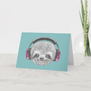 Portrait Of Sloth Wearing Headphones Card