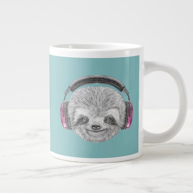 Portrait Of Sloth | Wearing Headphones Large Coffee Mug (Right)