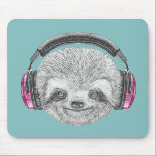 Portrait Of Sloth   Wearing Headphones Mouse Pad