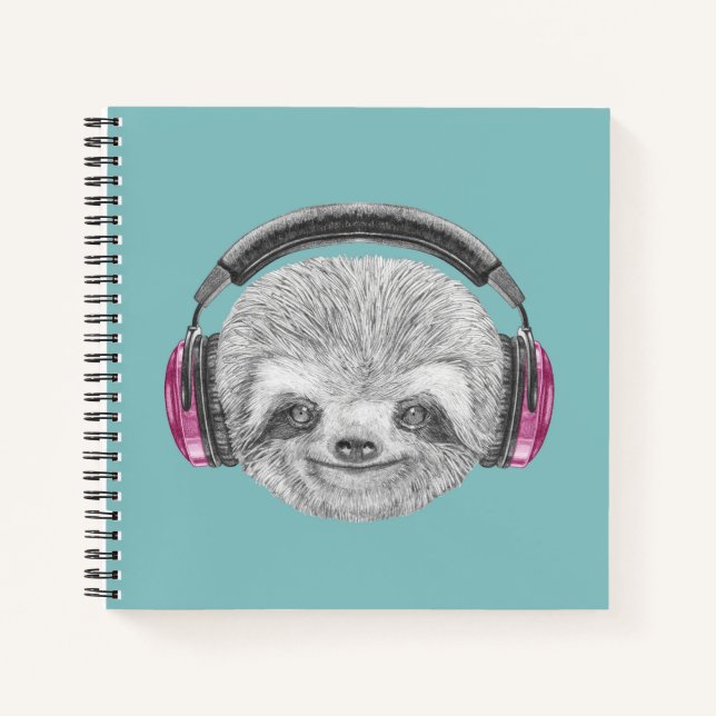 Portrait Of Sloth | Wearing Headphones Notebook (Front)