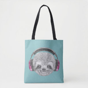 Portrait Of Sloth   Wearing Headphones Tote Bag