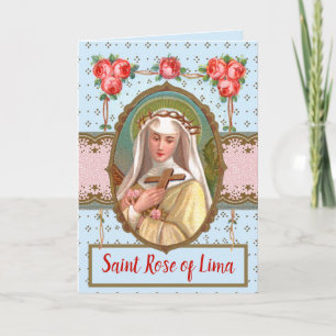 Portrait of St. Rose Draped with Roses (M 024a) Card