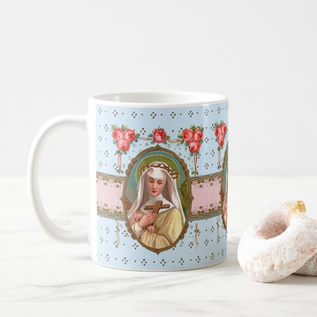 Portrait of St. Rose Draped with Roses (M 024a) Coffee Mug (With Donut)