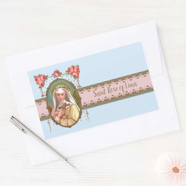 Portrait of St. Rose Draped with Roses (M 024a) Sticker (Envelope)