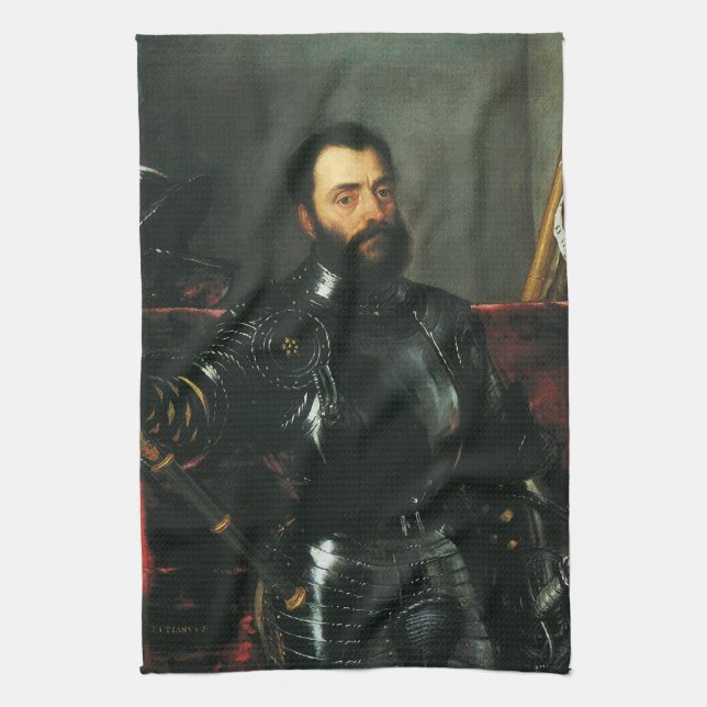 Portrait of the Duke of Urbino by Titian Kitchen Towel (Vertical)