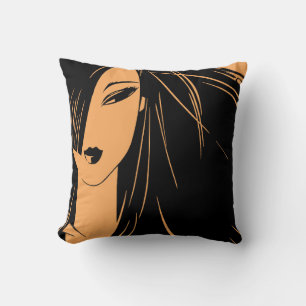 Portrait of the girl with dismissed hair throw pillow