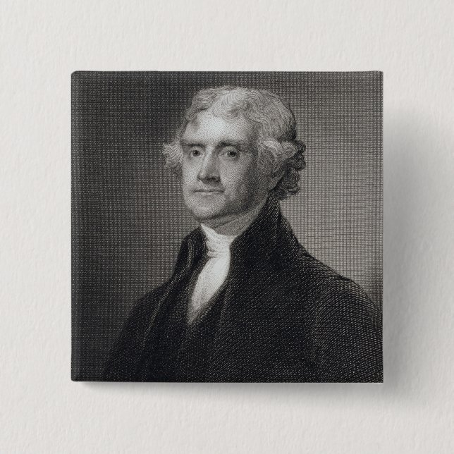 Portrait of Thomas Jefferson, engraved by Henry Br 2 Inch Square Button (Front)