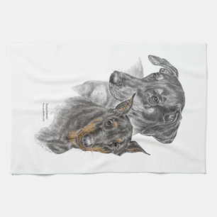 Portrait of Two Dobermans Kitchen Towel