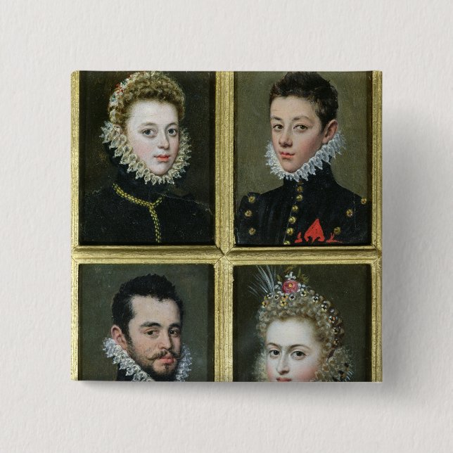 Portrait of Two Men and Two Women 2 Inch Square Button (Front)
