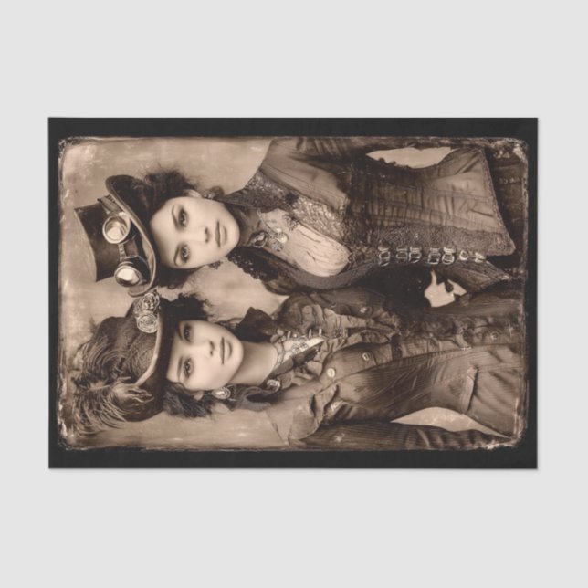 Portrait of Two Steampunk Women DX5L Decoupage Tissue Paper (Front)