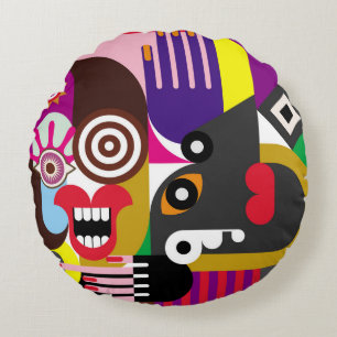 Portrait of two women - color illustration. Woman Round Pillow