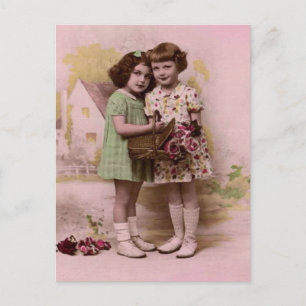 Portrait of Two Young French Girls Postcard