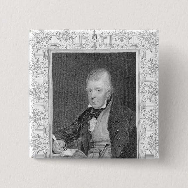 Portrait of Walter Scott 2 Inch Square Button (Front)