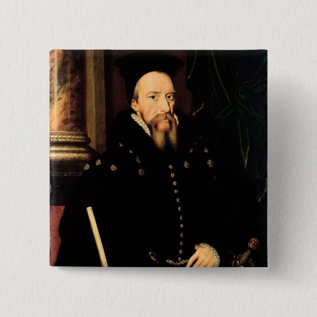 Portrait of William Cecil 2 Inch Square Button (Front)