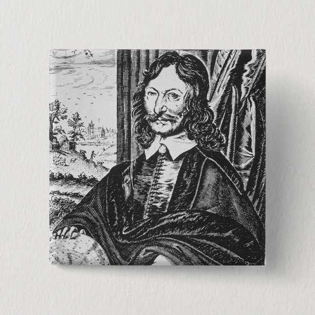 Portrait of William Lilly (1602-81), from his 'Chr 2 Inch Square Button (Front)