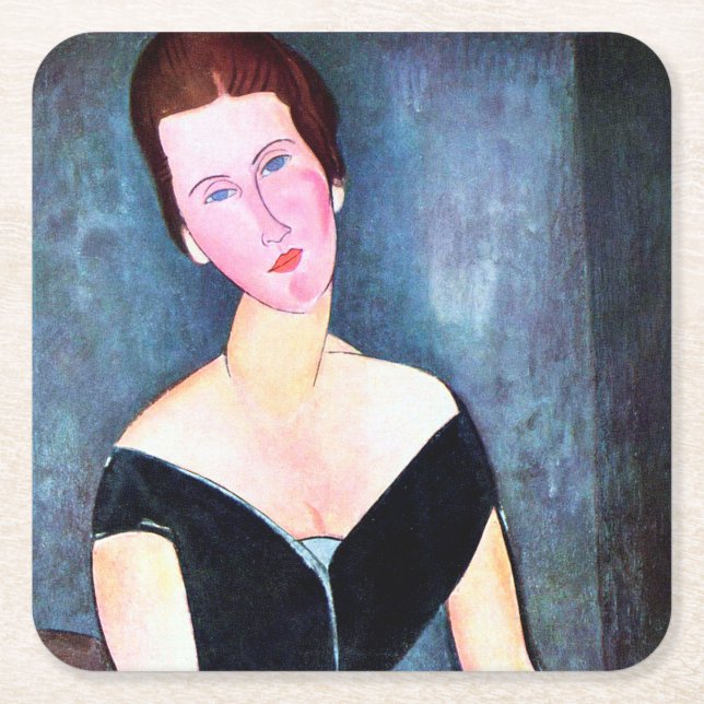 Portrait of Woman, Modigliani Square Paper Coaster (Front)