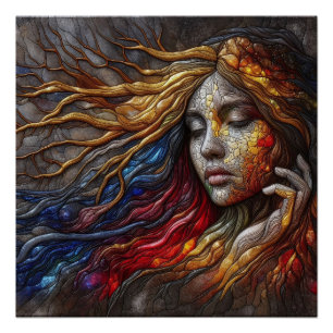 Portrait Of Woman's Face Embossed Art Poster