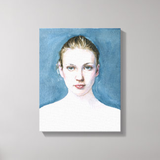 Portrait of Young Girl Watercolor Painting Canvas