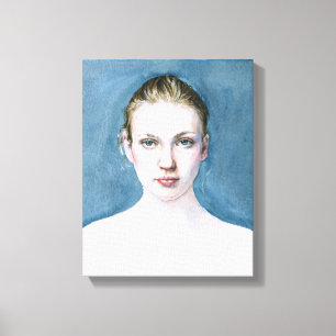 Portrait of Young Girl Watercolor Painting Canvas Print