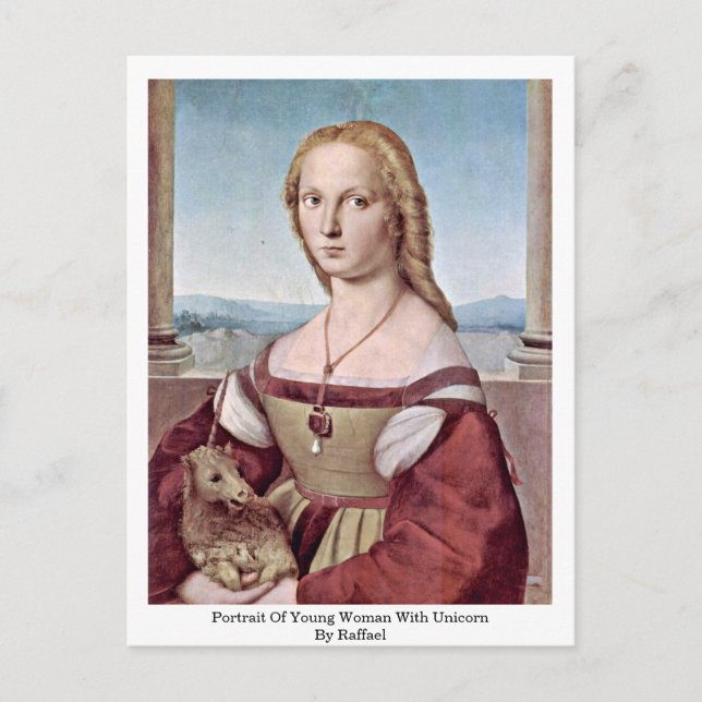 Portrait Of Young Woman With Unicorn By Raffael Postcard (Front)