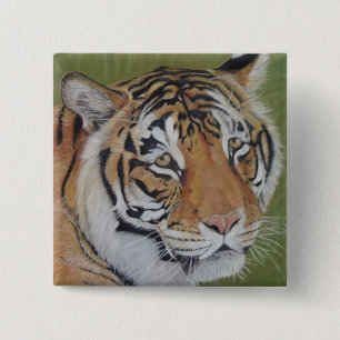 portrait painting of tiger with sad eyes big cat 2 inch square button