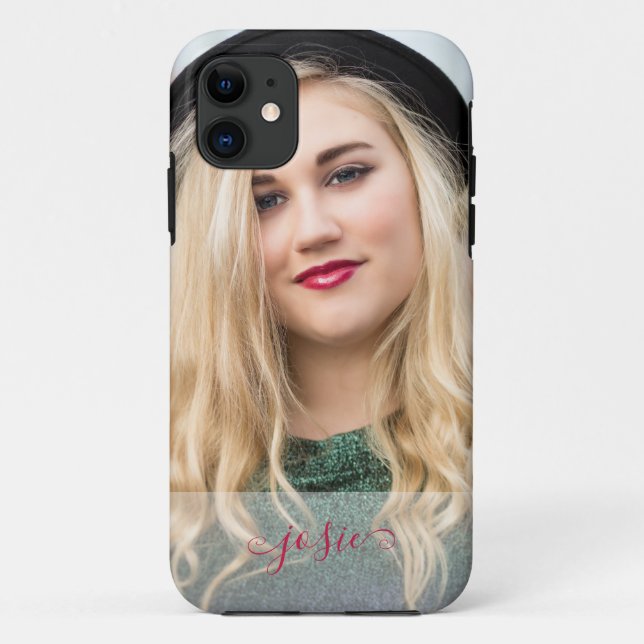 Portrait Photo and Name in Elegant Script Custom C Case-Mate iPhone Case (Back)