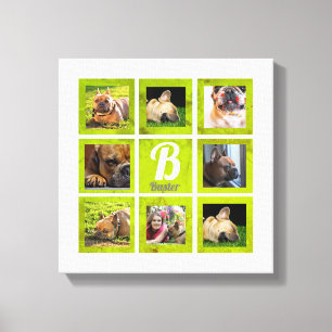 portrait photo collage monogram green & white canvas print
