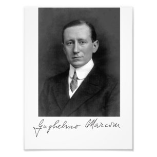 Portrait photo et signature de Guglielmo Marconi