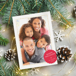 PORTRAIT PHOTO modern minimal festive spot red Holiday Card