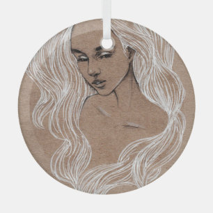 Portrait Sketch: Young Girl Illustration Glass Ornament