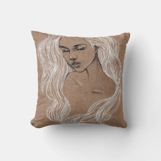 Portrait Sketch: Young Girl Illustration Throw Pillow