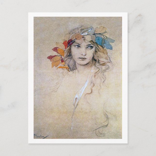 Portrait (Study), Alphonse Mucha Postcard (Front)