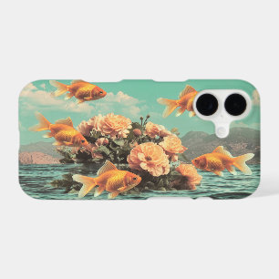 Portrait surréaliste avec fleurs de poissons rouge