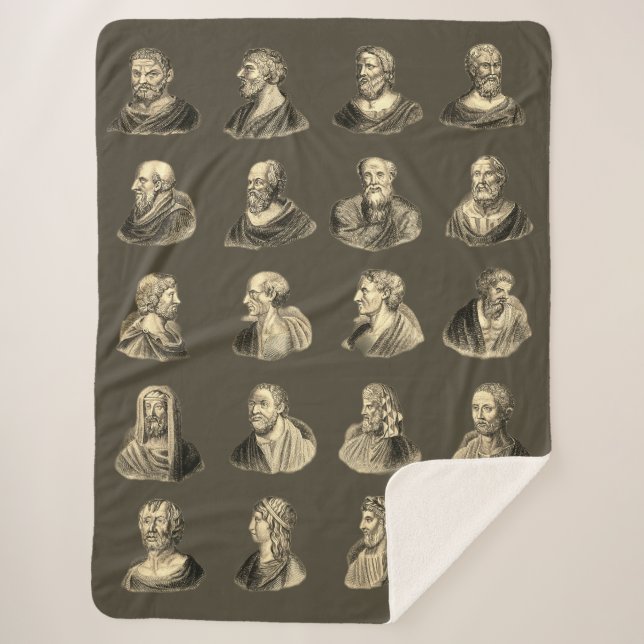 Portraits Pattern of Ancient Philosophers Sherpa Blanket (Front)
