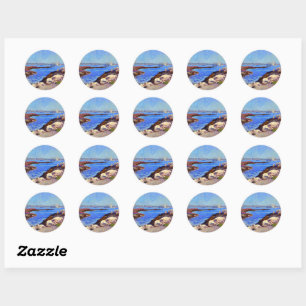 Portsmouth Harbour, NH fine art painting, Classic Round Sticker