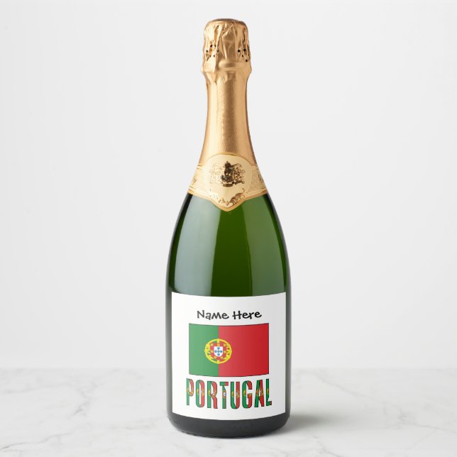 Portugal and Portuguese Flag Personalized  Sparkling Wine Label (Front)