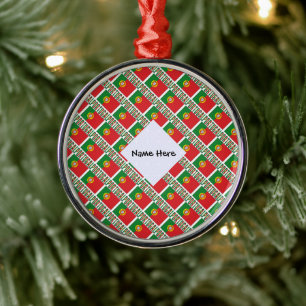 Portugal and Portuguese Flag Tiled Personalized  Metal Ornament