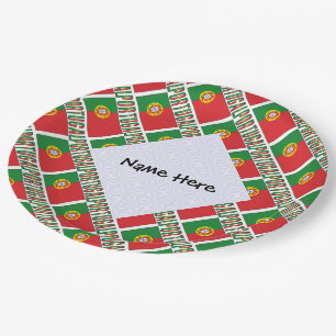 Portugal and Portuguese Flag Tiled Personalized  Paper Plate