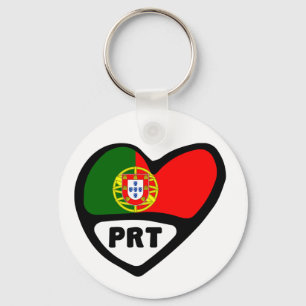 Portugal Country Code Flag Heart Keyring, PRT Keychain