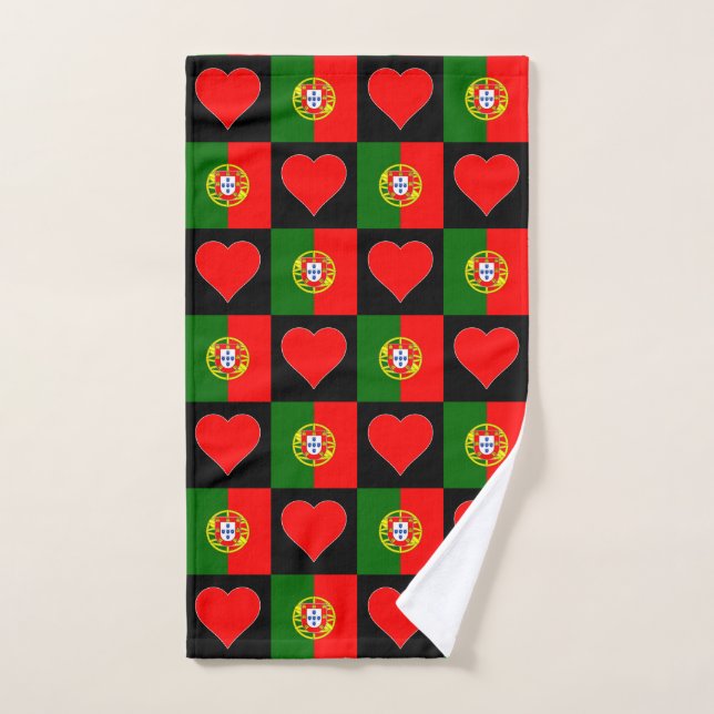 Portugal Flag and Heart Pattern Portuguese Pride Hand Towel (Hand Towel)