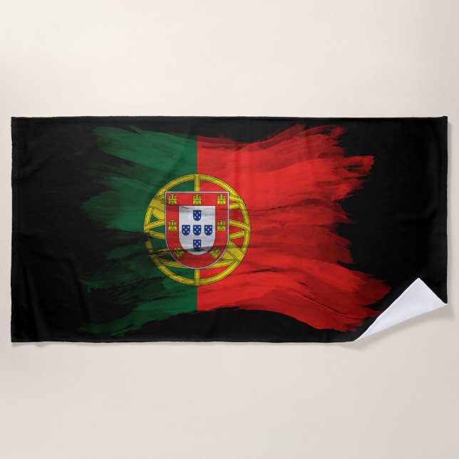 Portugal flag brush stroke, national flag beach towel (Front)