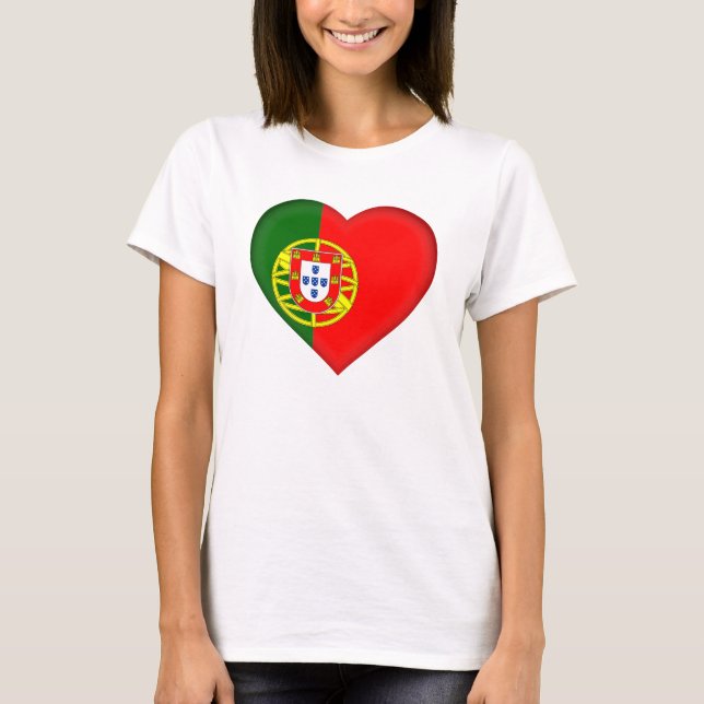 Portugal Flag Heart Shape T-Shirt (Front)