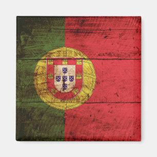 Portugal Flag on Old Wood Grain Magnet