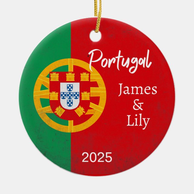 Portugal Flag Ornament, Personalized Portugal Ceramic Ornament (Front)