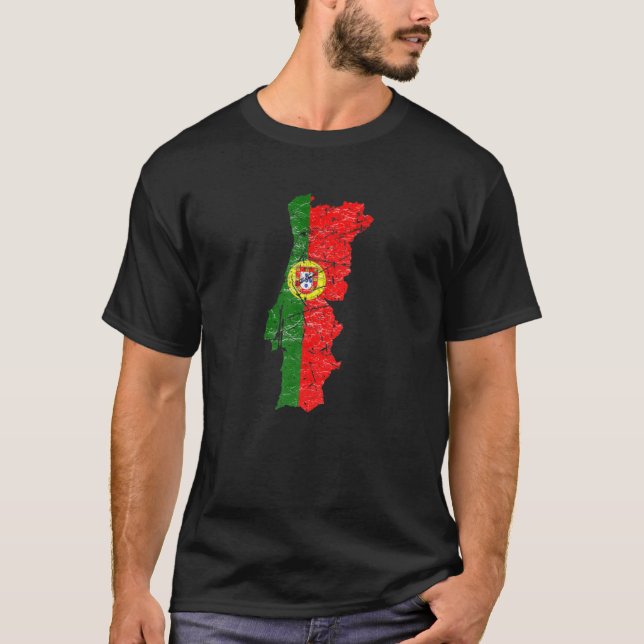 Portugal Flag With Portuguese Map Distressed Graph T-Shirt (Front)