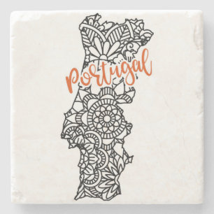 Portugal Floral Mandala Silhouette Stone Coaster