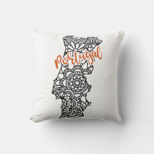 Portugal Floral Mandala Silhouette Throw Pillow
