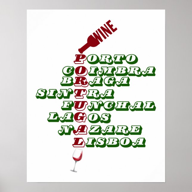 Portugal Green Red Wine Art Poster (Front)