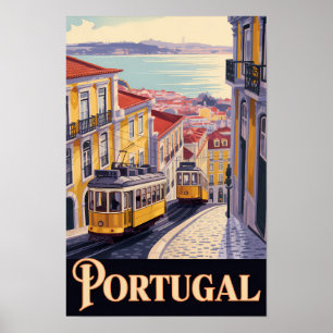 Portugal Lisbon Skyline Illustration Travel Art Poster
