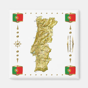 Portugal Map + Flags Aimant